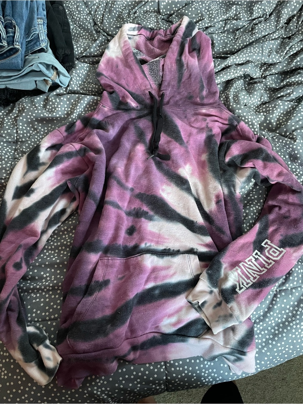 PINK Victoria's Secret Purple Black Cream Tie-Dye Cowl Hoodie